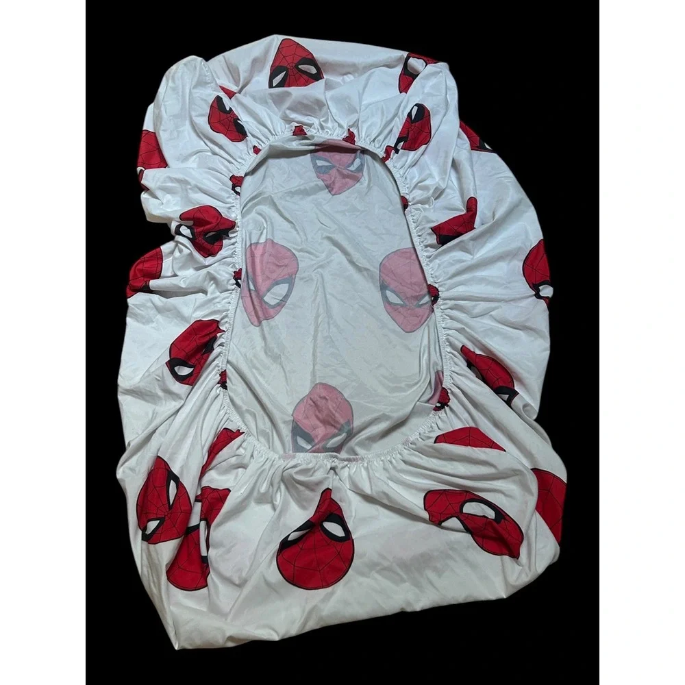 Marvel Spider-Man Twin Fitted Sheet White Red Mask Print Jay Franco Bedding